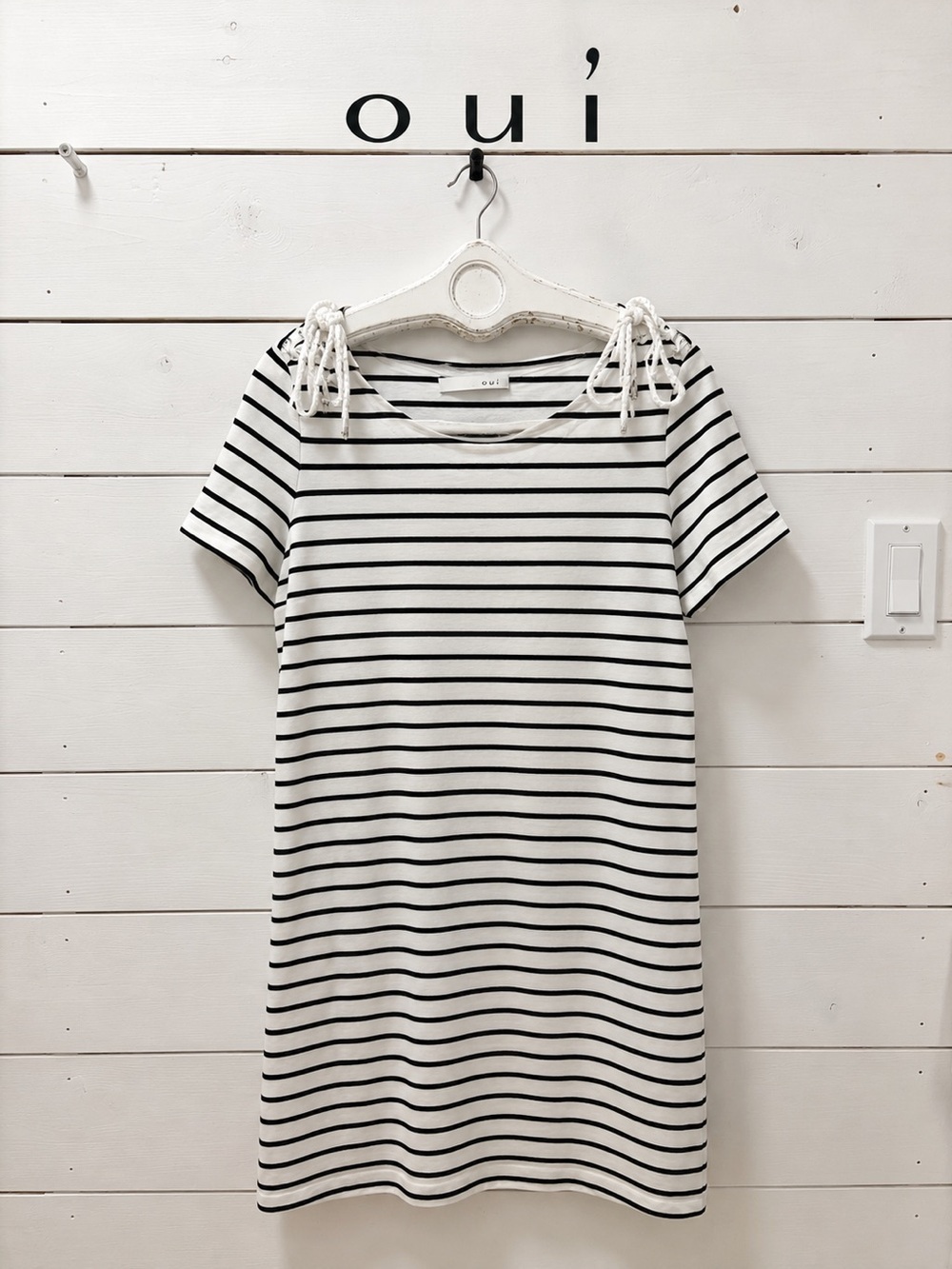 Oui Striped Cotton Dress – Black & White – Size 6